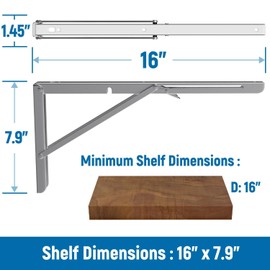 LEOPO 16 inch Folding Shelf Brackets-2 Pack Foldable Heavy Duty Triangle Collapsible Wall Mounted Brackets for Fold Down Table, Space Saving for Bench Table with Screws, Stainless Steel