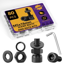 Pack of 80 M5 Metric Hex Screws and Nuts Assortment Set, M5 x 16 mm 12.9 Grade Carbon Steel Hexagon Socket Lock & Washers with 1 Allen Key for 3D Printing Projects (20Set)