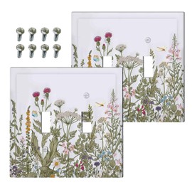 Corenest Decorative Light Switch Cover Wildflower Floral Flower Plant Herbs Leaves 2 Gang Wallplates Double Toggle Switch Plate Electrical Switchplates Socket Covers for Bedroom Home (2 Pack)