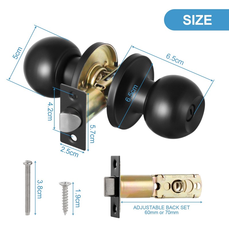 Coolty Privacy Door Knobs Keyless Lock Set Round Door Handle