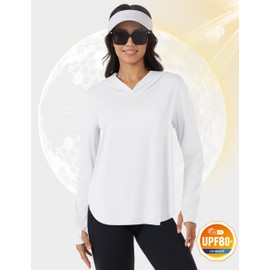 TACVASEN Women's UPF 50+ Sun Protection Hoodie Long Sleeves Lightweight Quick Dry Fishing Running Tops Outdoor White