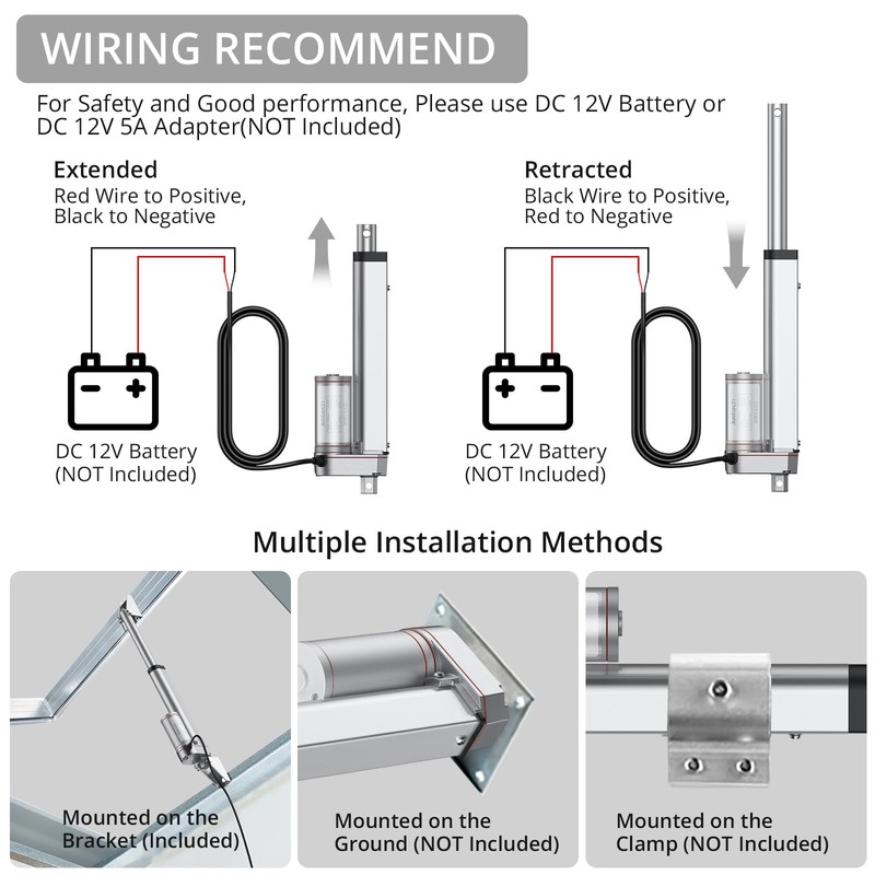 Justech 12V Heavy-Duty Linear Actuator 225LBS/1000N-6inch/150mm Silent IP65 Electric Actuator