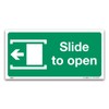 Slide to open left Fire exit Sign, 1mm Rigid Plastic