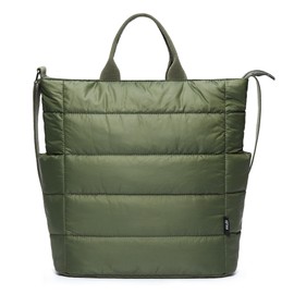 KALIDI Quilted Tote Bag, Puffer Hobo Laptop Bag Anti Splash Crossbody Zipper Shoulder Bag Large Casual Work Daily Women, Olive Green