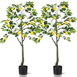 Jexine 2 Pack Artificial Lemon Tree 4 ft Tall Fake Plant Pre Potted Faux Lemon Tree Realistic Fruits for Indoor Home Decor Office Living Room
