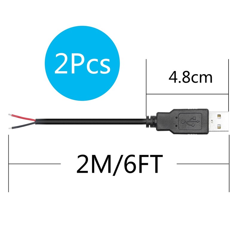 6FT USB A Male Plug 2 Pin Bare Wire, USB