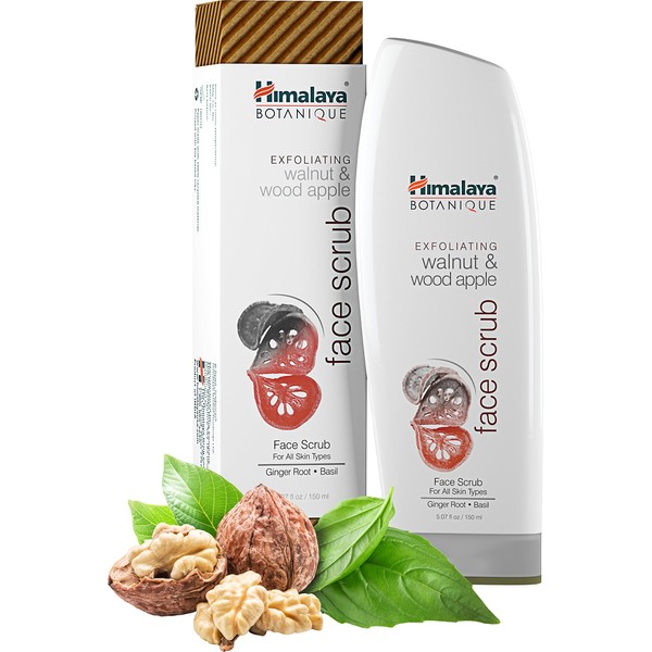 Himalaya Botanique Exfoliating Walnut & Wood Apple Face Scrub for All Skin Types, Free from Parabens, SLS and Phthalates, Facial Scrub with Ginger and Basil, 5.07 oz/150 ml (1 PACK)