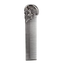 Peine de bolsillo para barba, 5.79 pulgadas con patrón de cráneo para hombres, peine de viaje para peinados de aceite suave para cabello, barba, salón