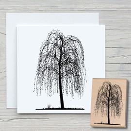 Newstamps Stamp Weeping Willow Motif Stamp Large Wooden & Rubber for Card Making, Wooden Stamp, Flowers, Plants, Floral, Meadow, Grasses, Scrapbook, Textile Stamp, Decoration, Children