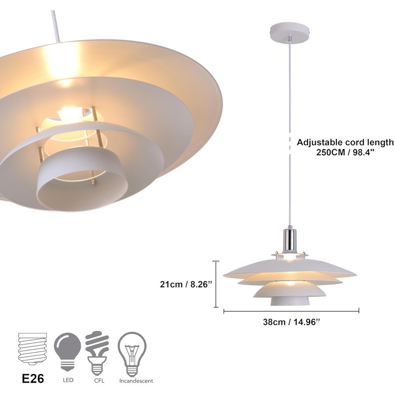 FCTWAKS Mid Century Modern Pendant Light, 15" Nordic Hanging Ceiling