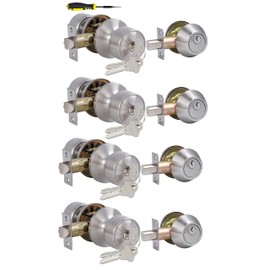Lanwandeng 4 Sets Keyed Alike Entry Door Knobs and Single Cylinder Deadbolt Lock Combo Set Security for Entrance and Front Door, All Keyed Same Door Lock with Classic Satin Nickel Finish