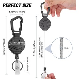 HENWUBEI Heavy Duty Retractable Keychain, ID Badge Holder with Carabiner Clip, ID Badge Reel with 27.5 Inches Steel Wire Rope and Key Ring for Men Women 2 Pack- Black
