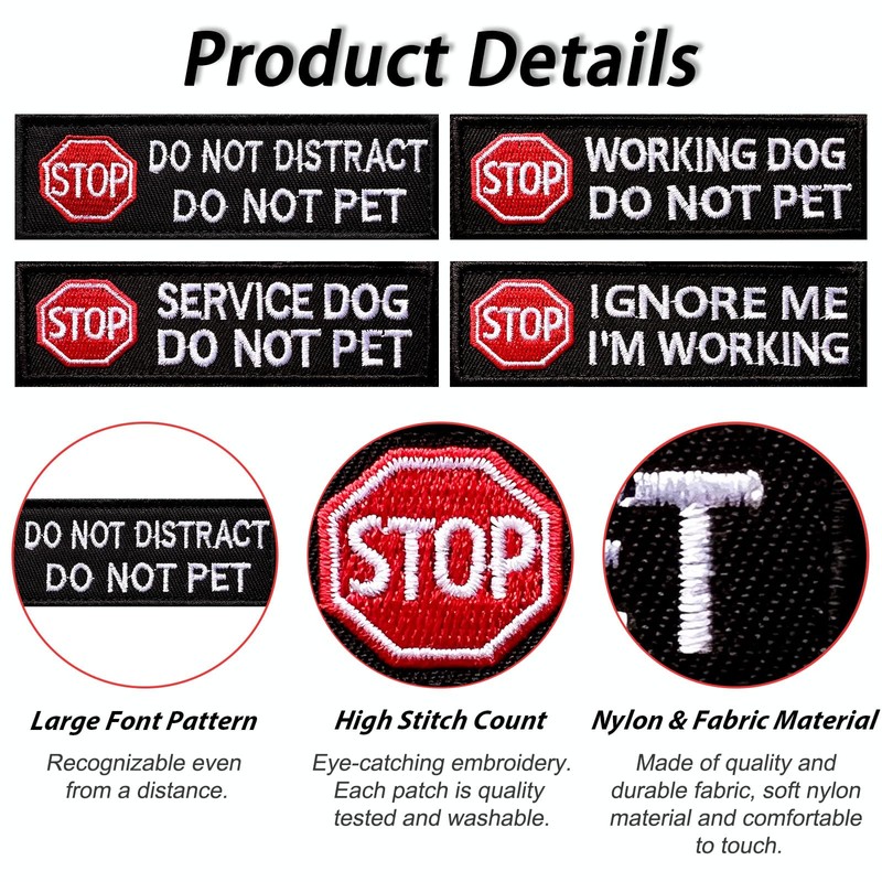 4 Pcs Service Dog Patches for Stop Vest Patch Embroidered