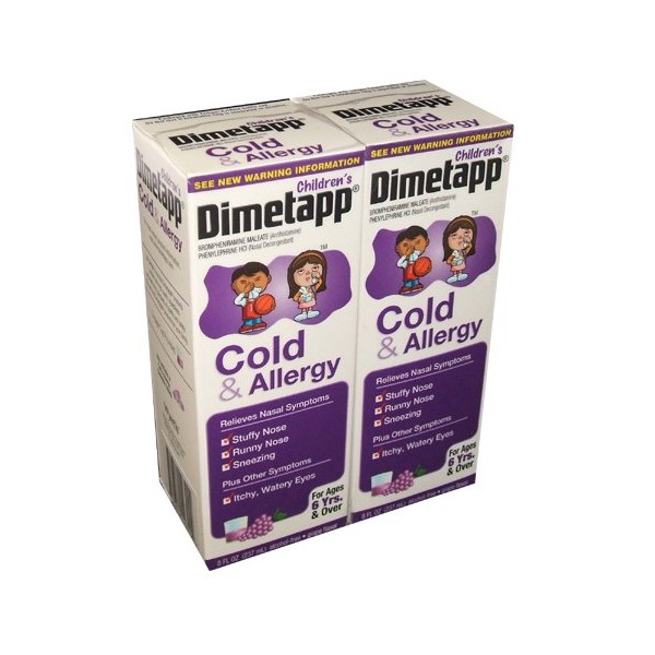 Children's Dimetapp Cold and Allergy Grape Flavored Cough Syrup 8 Ounce Bottle (Pack of 2)