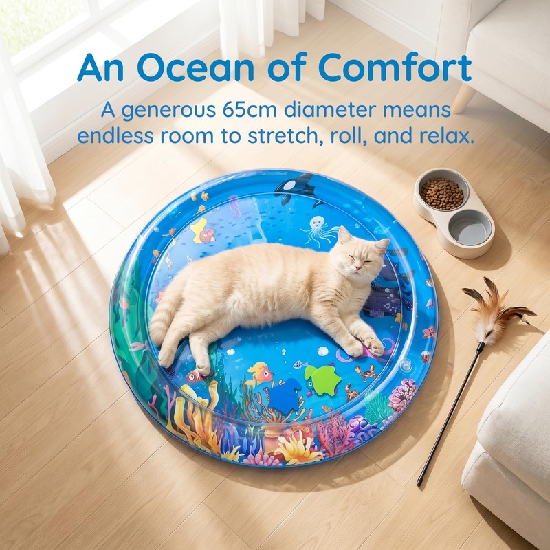 GYMMFK Tummy Time Water Mat,65cm Water Play Mat for Cats