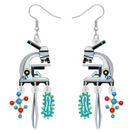 RAIDIN Acrylic Colorful Science Lab Microscope Teacher Dangle Earrings for Women Girls Biology Chemistry Teacher Recognition Jewelry Gifts for Back to School (Microscope Earring A)