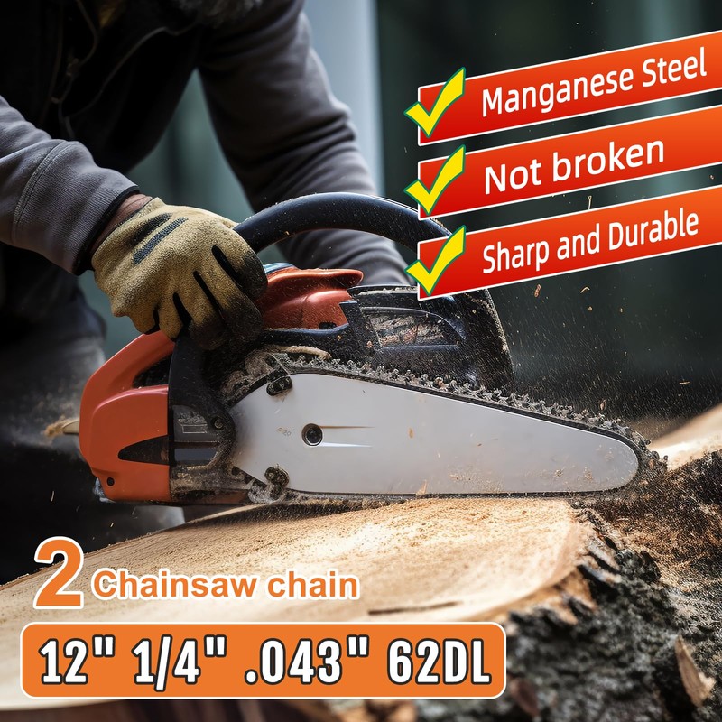 FUSIHWA Chainsaw Chain 12 Inch 1/4"LP Pitch .043" Gauge 62