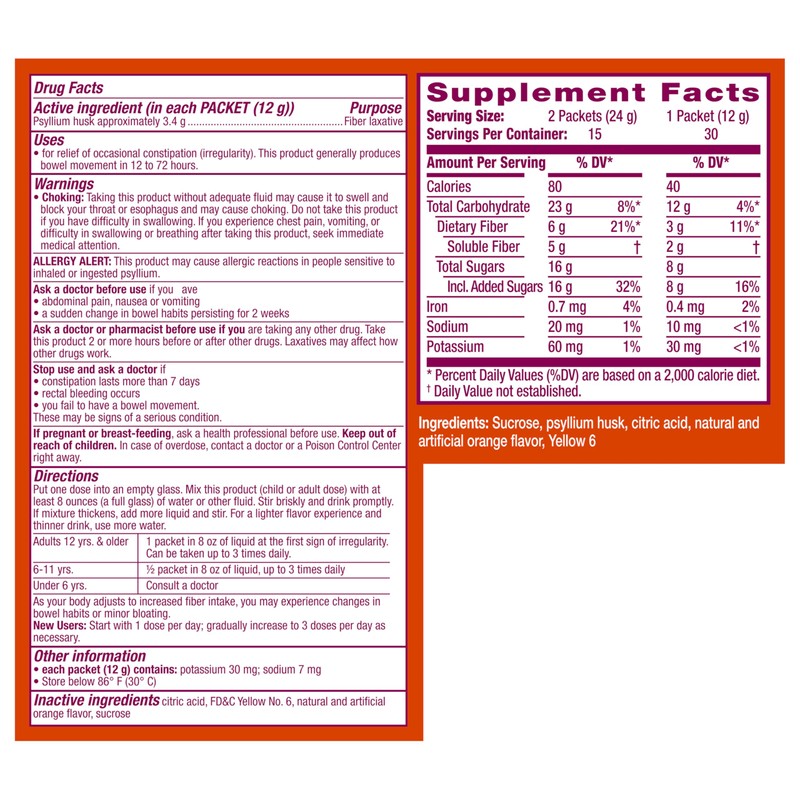 Metamucil On-the-Go, Daily Psyllium Husk Powder Supplement with Real Sugar,