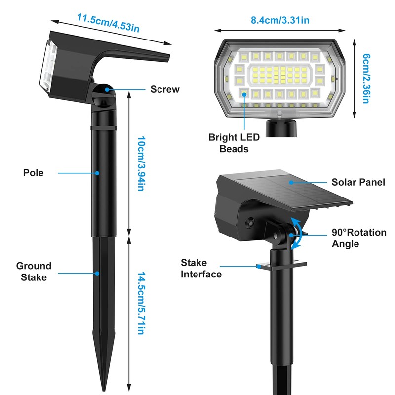 Solar Spot Lights Outdoor, [57 LED/6 Pack] Solar Lights Outdoor