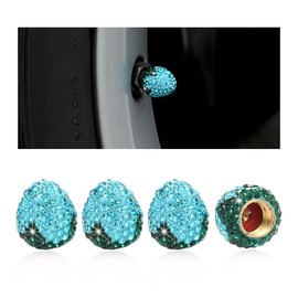 KVAEY 4PCS Strawberry Car Tire Valve Stem Caps, Cute Sparkling Rhinestone Dustproof Wheel Valve Stem Cover, Bling Strawberry Tire Valve Air Cap Cover for Car Truck SUV Motorcycle (Blue)