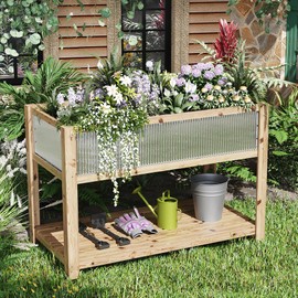 Hipicute Wooden Raised Garden for Patio, Bed Planter Box with Legs and Storage Shelf, Mobile Elevated Wood Planter for Vegetable/Flowers/Herb/Backyard