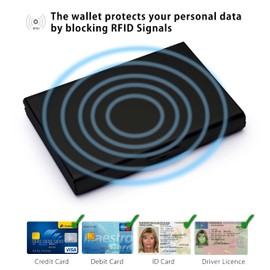 MyGadget Aluminium Wallet 6 Slots Credit Card Holder with RFID & NFC Blocking - Protection Hard Case - Compact & Safe Travel Protector Unisex in Black