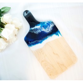 Ocean Theme Wood Cutting Board with handle or Cheese Serving Board Party Tray Coastal Decor