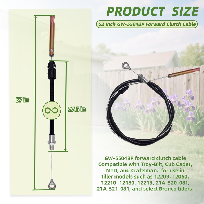 GW-55048P Forward Clutch Cable Compatible with Troy Bilt Bronco Tiller