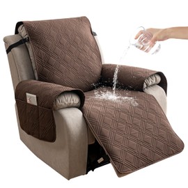 YUEANG Reversible Recliner Chair Cover, Waterproof Recliner Chair Covers with Pocket Washable Reclining Chair Cover Furniture Protector for Kids, Pets (23.6'', Chocolate)