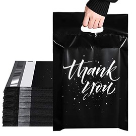 Metronic Colorful Poly Mailers 10x13 100 Pcs | Upgrade Design Shipping Bags with Handle | Plastic Mailing Bags for Small Business and Clothes | Thick Package Bags Christmas Poly Mailers Black