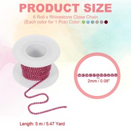 PATIKIL 6 Roll 5 Yards Crystal Rhinestone Close Chains Trim Multicolor (2mm)