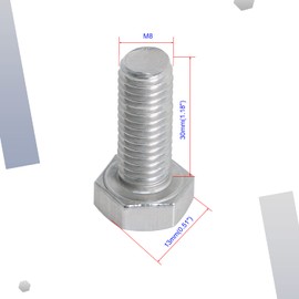 Aopin Left Hand M8 x 30mm Hex Head Bolts Screws 304 Stainless Steel, A2-70 Fasteners Fully Machine Reverse Threaded SUS304 2 Pcs