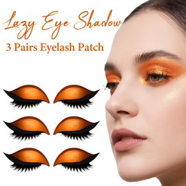 3 Pairs Lazy Eye Shadow Eyelash Patches, Reusable lazy eyeshadow eyelash patch, 3 in 1 Natural Eye Makeup for Women, Suitable for All Eye Shapes(Gold)