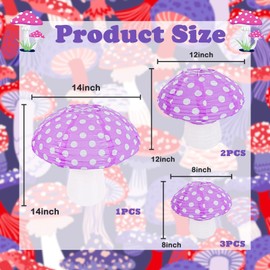 6 Pcs Mushroom Shaped Paper Lanterns for Alice in Wonderland Themed Birthday Party Decorations - 3D Paper Mushroom Purple