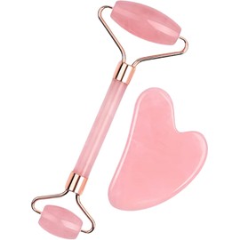 Facial Massage Tool, Jade Roller and Gua Sha Board Set, Lymphatic Drainage and Anti-Cellulite Massage Roller, Facial Skin Care, Relieve Facial Muscle Tension (Pink, One size)