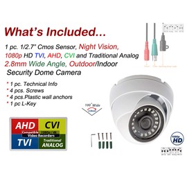 Evertech 1080p Outdoor Indoor Security Camera HD-TVI/AHD/CVI/Analog Day and Night Vision 2.8mm Wide Angle White Metal Casing CCTV Camera