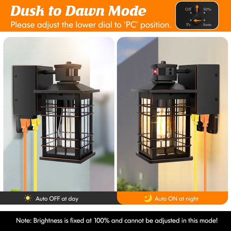 Motion Sensor Dusk Dawn Outdoor Wall Light Fixture with GFCI