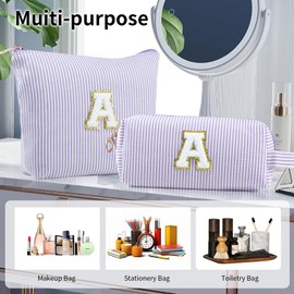 Initial Makeup Bags 2PCS Cosmetic Bag for Travel Toiletry, Birthday Gifts for Girls Girlfriend Teen Teacher Mom, Trendy Stuff Toiletry Bag, Purple A
