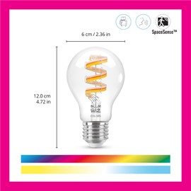 WiZ Tunable White and Color LED Filament Lampe E27 (470 lm), 40 W Lampe mit 16 Mio. Farben oder warm- bis kaltweißem dimmbarem Licht, smarte Lichtsteuerung über WLAN per Stimme/App