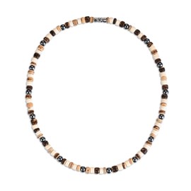 Simpleasure Men Women Puka Necklace with Coconut Wood Beads Hematite Surfer Tropical Beach Chips Puka Shell Necklace Holiday Vacation Round Hawaiian Surfer Jewelry VSCO Stuff Adjustable (16inch)