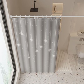 Lkw Ogechi 180/200/240 CM Drop Polyester Shower Curtain, Grey Bathroom Curtain with Stars Patterned for Home Decor, Waterproof and Anti-mould Bath Curtain with Weighted Hem for Wet Room (180x200cm)