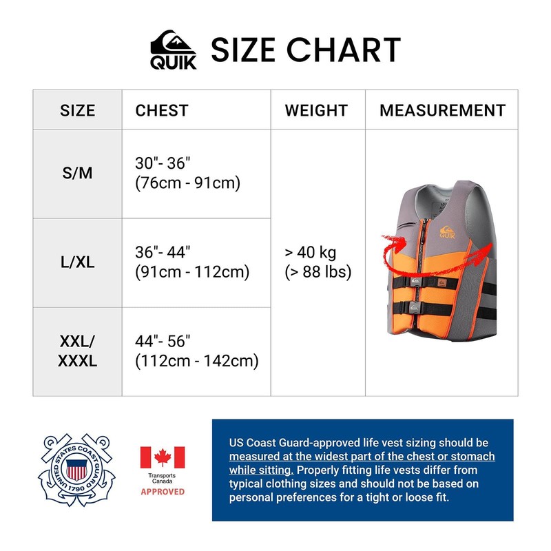 QUIKSILVER Men's Life Vest, USCG and Transport Canada Approved Life