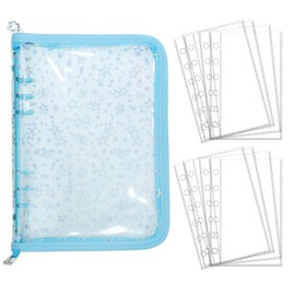 Binder, Sealing Book, Seal Storage, A5, Blue, 6 Holes, Binder, Card Protection, 20 Transparent Sleeves, Lightweight, Dustproof, Sticker Storage, Photo Storage, Star Pattern, Transparent Sticker Book