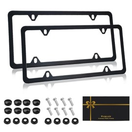 OKLPF Black Matte License Plate Frames 2 Pack,License Plate Holder with 4 Holes, License Plate Cover, Come with Screw Cap, Screw,Washer