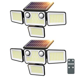 SZPOWER 4500LM Solar Lights Outdoor Waterproof, 254 LED Solar Flood Lights Outdoor with 2 Motion Sensor, 4 Heads Security Light with Remote Control for Yard Outside House Garage 2 Pack