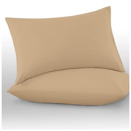 Microfiber Pillow Cases 2 Pack - Plain Dyed Housewife Pillowcases - Beige - (74x48 cm)