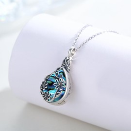 JUSTKIDSTOY Daisy Urn Necklace for Ashes for Women Sterling Silver Abalone Shell Teardrop Pendant Necklace Flower Cremation Jewelry Keepsake Memorial Gifts for Mother