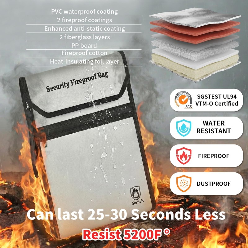 Sortivis Fireproof Document Bag for Important Documents, File Organizer