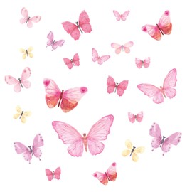 Little Deco DL605 Wall Sticker Children's Room Wall Sticker Butterflies I Wall Picture 65 x 43 cm (W x H) I Wall Sticker Playroom Baby Children Bedroom Pink