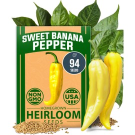 HOME GROWN Banana Pepper Seeds Pack – 94 Non-GMO Heirloom Seeds, High Germination Vegetable Seeds – Grow Sweet Pepper Seeds Indoors or Outdoor Garden (Capsicum annuum)